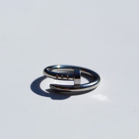Titanium Steel Silver Plated Nail Ring Minimal Gift - Picture 1 of 9